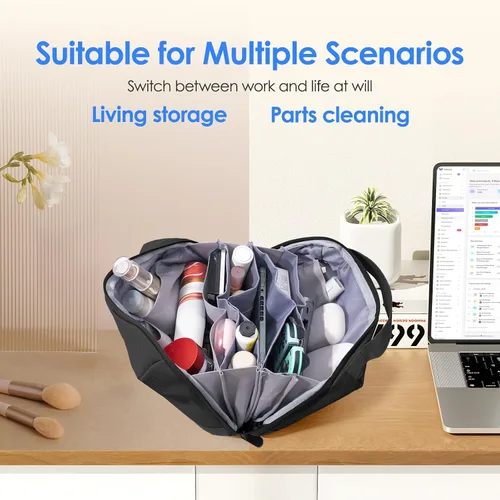 Vista 7 de LENTION Premium - Bolsa organizadora de artículos electrónicos impermeable con asa Large Multi-Compartment Carry Case Fits Tablet, Chargers