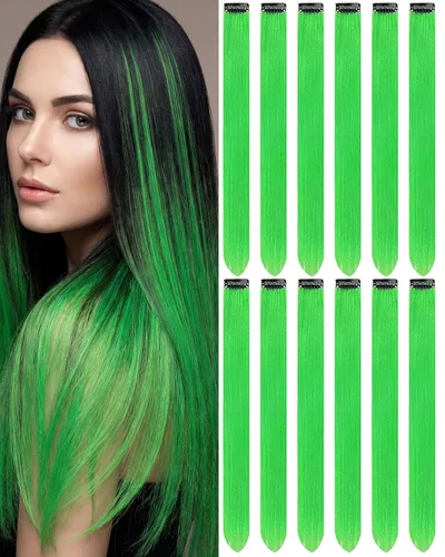 Vista 19 de 12 extensiones de cabello negro con clip, extensiones de cabello de color de 22 pulgadas, extensiones de cabello sintético largo y lacio para mujer