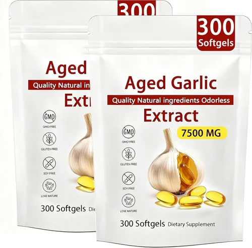 Vista 8 de Elare Extracto de ajo añejo: 300 unidades, 7500 mg, suplemento de ajo orgánico inodoro para apoyo cardíaco e inmunológico, vegetariano, sin OMG