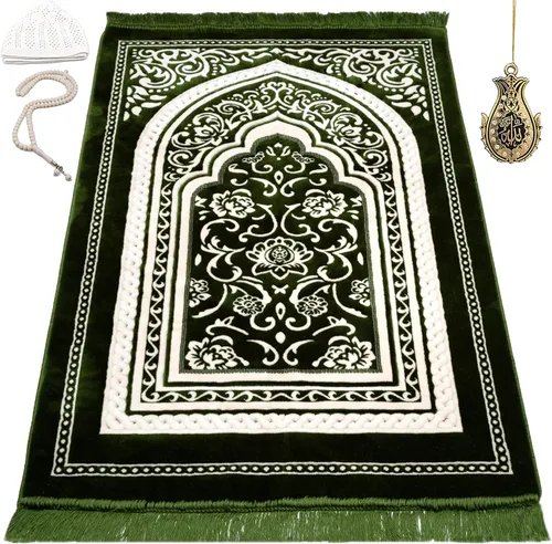 Vista 9 de Modefa Alfombra de oración de terciopelo islámico turco, gruesa, ancha, suave, para hombres y mujeres, tapete de oración grande, regalo de Eid