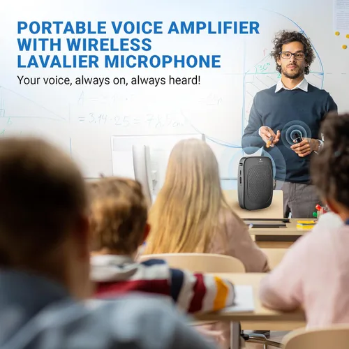 Vista 3 de Amplificador de voz Bluetooth con micrófono inalámbrico de solapa Lavalier para profesores, micrófono de clip de altavoz portátil, mini megáfono