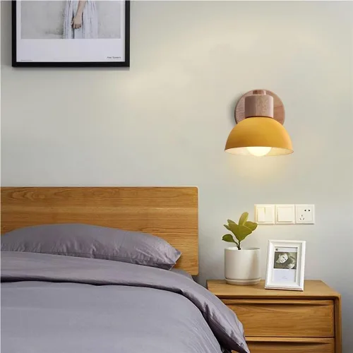 Vista 2 de Adjustable Scandinavian Wall Lamp E27 Lighting Fixture Retro Industrial Style for Bedroom Living Room Hallway(Amarillo,1 Pieza)