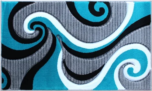 Vista 3 de Masada Sophia Collection Tapete de Bienvenida Tallado a Mano Moderno Contemporáneo Turquesa Blanco Gris Negro, Tapete de Puerta, Alfombra de Baño