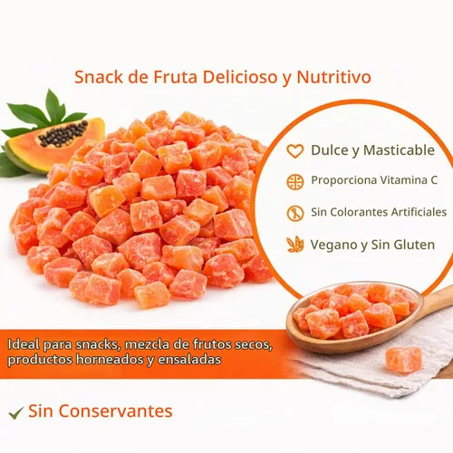 Vista 3 de Trozos de papaya seca deshidratada natural de 2 libras en bolsa, sin color añadido, Kosher, frutas secas, ideal para aperitivos, hornear, mezcla