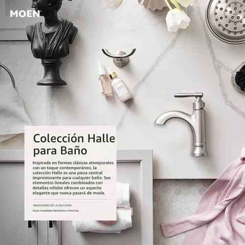 Vista 5 de Moen Halle 84970BL - Grifo de lavabo de baño de un solo orificio negro mate con placa opcional