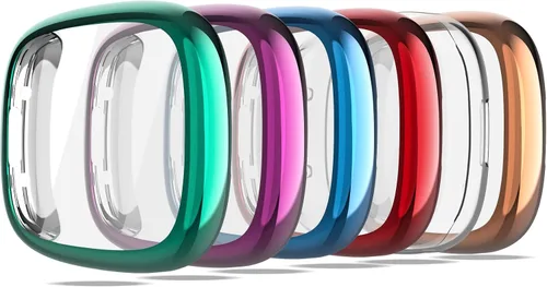 Vista 8 de Protector de pantalla compatible con Fitbit Sense 2/Versa 4 Carcasa, Carcasa de TPU suave plateada, Protector de pantalla protectivo integral