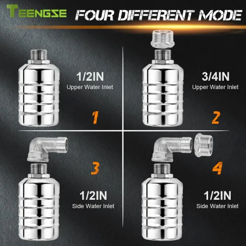 Vista 3 de Kit de 2 válvulas de flotador de acero inoxidable 304 – Control automático de nivel de agua para tanques y canales de ganado, incluye accesorios