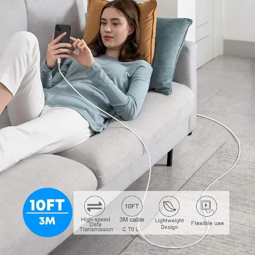 Vista 8 de Cargador para iPhone de carga rápida, paquete de 2 bloques de adaptador de cargador de pared USB C de 3 metros con cable USB C a Lightning de carga