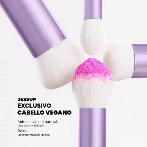 Vista 5 de Jessup Kabuki - Juego de 4 brochas esenciales para la cara, para base de contorno de rubor e iluminador, fibra sintética ultrasuave, libre
