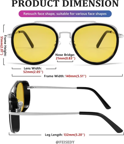 Vista 6 de FEISEDY Gafas de sol retro Steampunk estilo punk con doble puente para mujeres y hombres B2822
