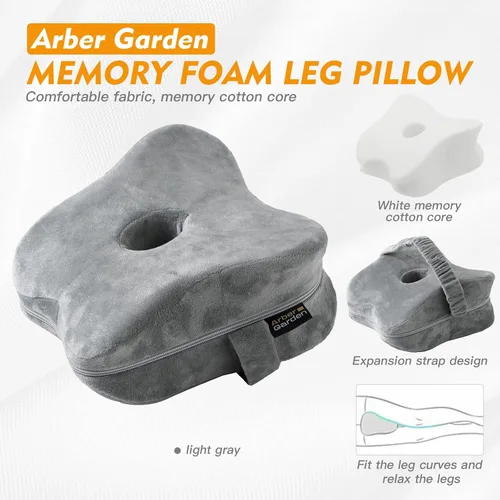 Vista 2 de Almohada de rodilla para dormir de lado con funda de terciopelo suave, correa fija para moverse, agujero central transpirable, almohada de espuma
