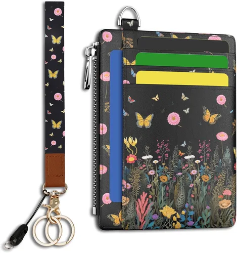 Vista 52 de Hancynir Cartera delgada para mujer con soporte para tarjetas de crédito RFID, pequeña mini funda para tarjetas con bolsillo frontal de PU, cartera
