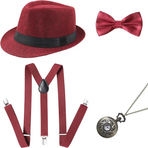 Vista 15 de BABEYOND 1920s - Conjunto de accesorios de gángster de Gatsby para hombre, sombrero de Panamá y pajarita