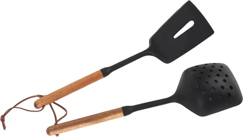 Vista 8 de Juego de utensilios de cocina de 7 piezas, espátula antiadherente de silicona a prueba de calor, espátula, cuchara con mango de madera para freír
