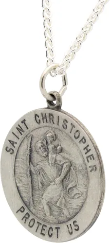 Vista 2 de Collar con medalla de St ChristopherMedallón de plata esterlina 925 y cadenaGrabado personalizadoCaja de regalo.