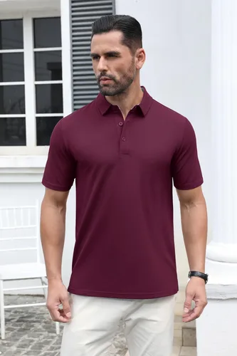 Vista 4 de MAGCOMSEN Camisas polo de manga corta para hombre, de algodón, piqué de 3 botones, ajuste clásico, informal, camisetas de golf