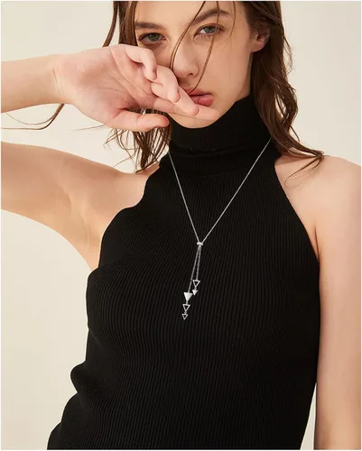Vista 3 de FLYOW Collar Lariat de cadena larga, estilo simple, plata de ley 925, colgante de corazón ajustable en forma de Y