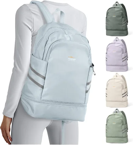 Vista 32 de coofay Mochila de gimnasio para mujer, bolsa de gimnasio con compartimento beige (A-Beige)