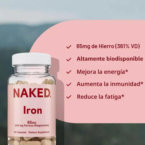 Vista 4 de Naked Iron 65mg, 325mg Ferro Bisglicinato - Suplemento de hierro de alta potencia para deficiencia de hierro, apoyo a la energía celular, promueve