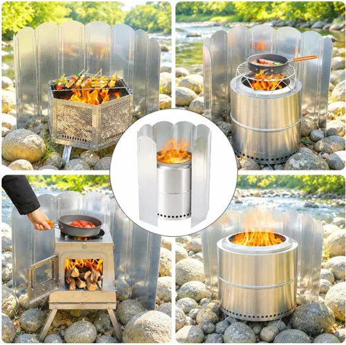 Vista 5 de Japard Parabrisas para estufa de campamento, quemador de propano plegable grande y alto, 8 placas de 23 pulgadas de alto y 46 pulgadas de ancho