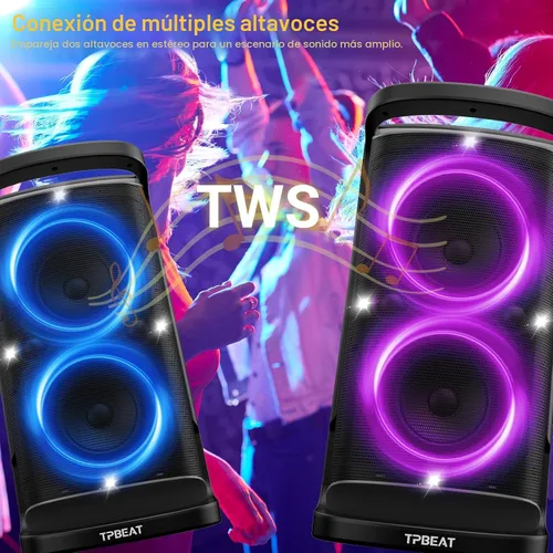 Vista 4 de QxbJoy Altavoz Bluetooth Portátil: Sonido Potente de 160W de Pico, Bajo Profundo Inalámbrico, Boombox Grande, Subwoofer Grande, 15 Horas de Duración