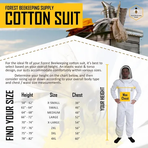 Vista 6 de Forest Beekeeping Traje de apicultura Adecuado para apicultores principiantes y comerciales Overol de algodón blanco con capucha Cremalleras