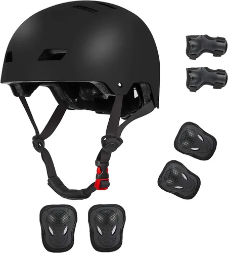 Vista 10 de Casco de bicicleta para niños de Banzk, para edades 3-5-8-14+, para niñas y niños, casco con rodilleras, coderas y muñequeras, ventilación