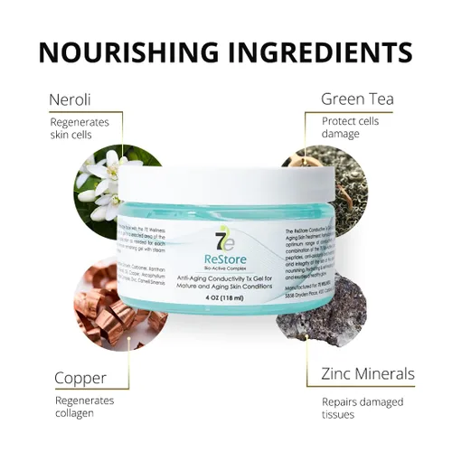 Vista 6 de myolift 7E Wellness ReStore Gel conductor de microcorriente con complejo bio-activo – 4 onzas – Cuidado facial de la piel con extracto de té verde