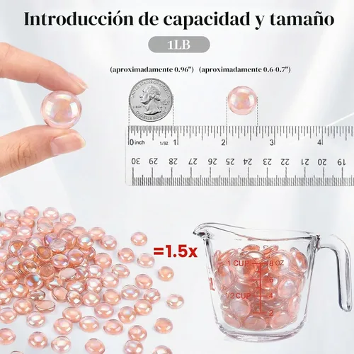 Vista 2 de DomeStar - Canicas de vidrio plano de 1 libra, canicas decorativas color champán para jarrones Rosa claro