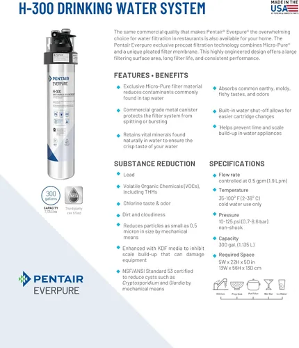 Vista 9 de Pentair Everpure H-300 Sistema de agua potable, EV927076, certificado NSF para reducir el plomo, incluye cabezal de filtro, cartucho de filtro