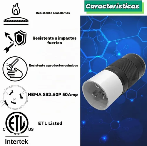 Vista 3 de Conector Macho de Generador Sintron 50 Amp NEMA SS2-50P, Enchufe Marino de 4 Clavijas de Hoja Recta de 3 Polos para EE. UU./Canadá, 4 Alambres