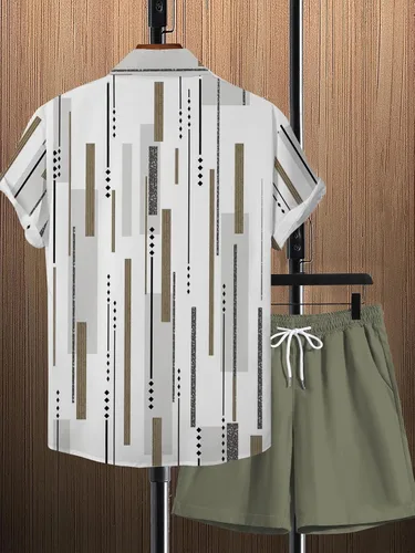 Vista 2 de GORGLITTER Conjunto de 2 piezas para hombre, camisa y pantalones cortos con botones y manga corta