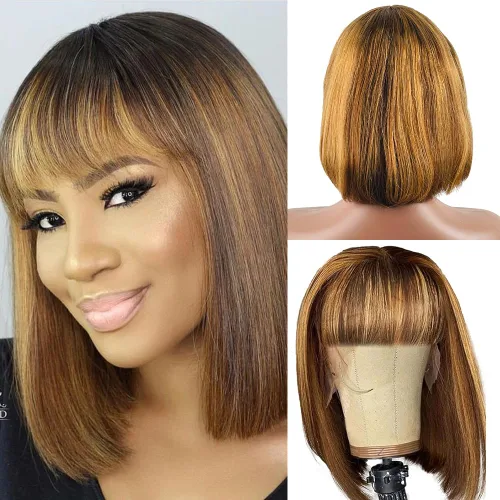 Vista 12 de Rebasar Peluca corta Bob con flequillo pelucas de cabello humano de 8 Negro