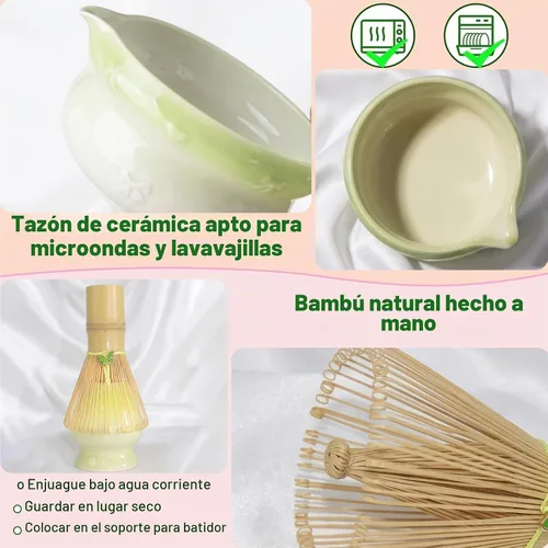 Vista 6 de Matcha Whisk Set With Bowl: 3 Replacement Bamboo Whisks Green