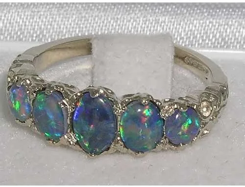 Vista 3 de Anillo de plata de ley 925 con ópalo sintético para mujer, tallas 4 a 12