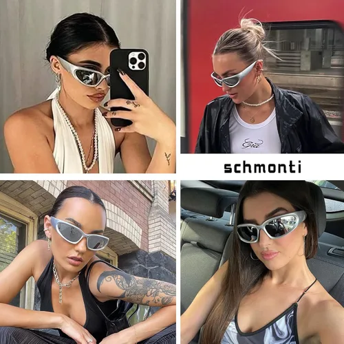 Vista 3 de Schmonti Y2k - Gafas de sol deportivas envolventes para mujeres y hombres a la moda ovaladas futuristas para exteriores