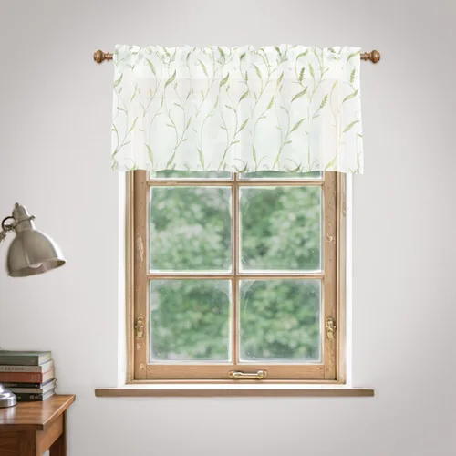 Vista 27 de VOGOL Juego de cortinas transparentes bordadas y cenefas para sala de estar, con bolsillo para barra blanca, par de cortinas traslúcidas