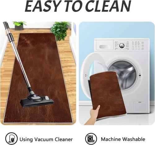 Vista 6 de Kitchen Mats for Floor 2 Piece Set Abstract Leather Texture Non Slip Kitchen Rugs Washable Retro Aesthetics Floor Mats Rust Brown Area Rug Runner