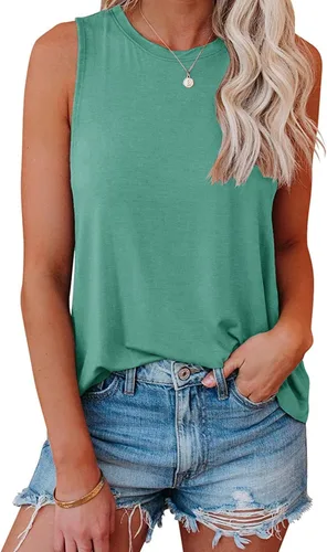 Vista 16 de JAWINT Camisetas casuales sin mangas para mujer, cuello redondo, sin mangas, holgadas, holgadas