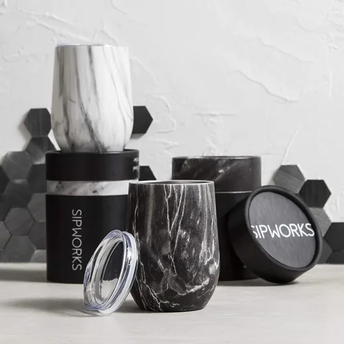 Vista 7 de Sipworks Vaso de vino de acero inoxidable: copa de vino sin tallo aislada al vacío de doble pared con tapa, 12 onzas, juego de 2, caoba/oro rosa