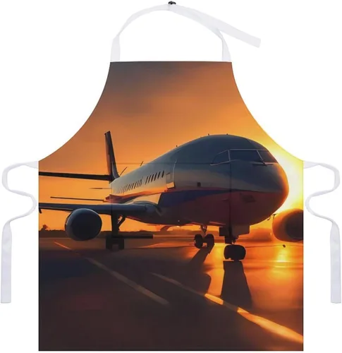 Vista 7 de MUSM Apron for Adults - 27.6 X 31.5 Inch, Heavy-Duty Polyester Aprons with Two Large Pockets, Waterproof Airplane at Sunset Kitchen Apron for