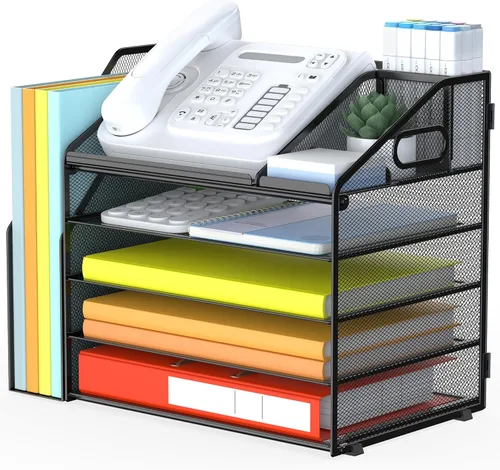 Vista 10 de DocNest - Organizador de archivos de 4 niveles con bandeja para cartas, organizador de escritorio de malla con asa, organizadores de escritorio
