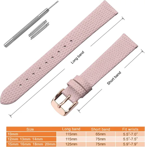 Vista 5 de ANNEFIT Correa de reloj de cuero para mujer, 0.394 in, 0.472 in, 0.512 in, 0.551 in, 0.591 in, 0.630 in, 0.709 in, 0.787 in, correa de repuesto