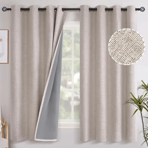 Vista 120 de YoungsTex - Cortinas opacas de lino para dormitorio, oscurecimiento de la habitación, cortinas con textura de lino, paneles con aislamiento térmico