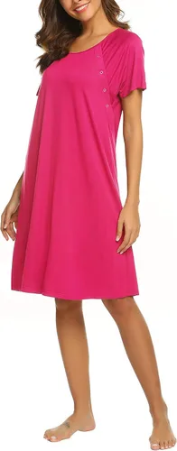 Vista 4 de Ekouaer - Camisón con botones y manga corta para mujer, vestido para lactancia, parto, hospital y maternidad, tallas S-XXL