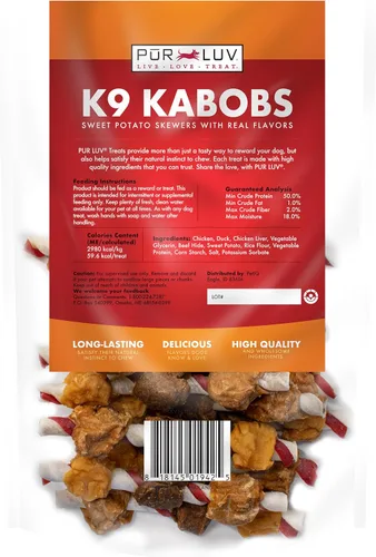 Vista 2 de Pur Luv Golosinas para perros, K9 Kabobs hechas con pollo real, pato y batata, 12 onzas, aperitivos para perros, saludables, fáciles de digeribles