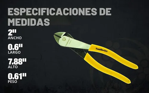 Vista 5 de Southwire DCPA8D Alicates de corte diagonal de alto apalancamiento de cabeza angulada de 8 pulgadas con asas sumergidas; amarillo