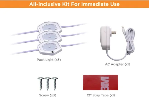 Vista 5 de PureOptics LED Kit de 3 luces LED de disco, blanco cálido (LEDUC-PUCK-3WK)