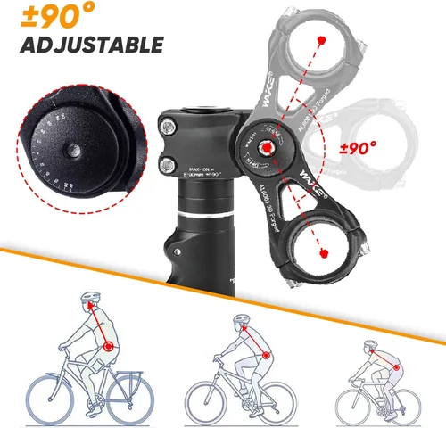Vista 4 de BESNIN Vástago de bicicleta ±90 grados ajustable para manillar de 1.000 in 1.252 in, 90/110/130/5.709 in, extensor elevador de vástago de manillar