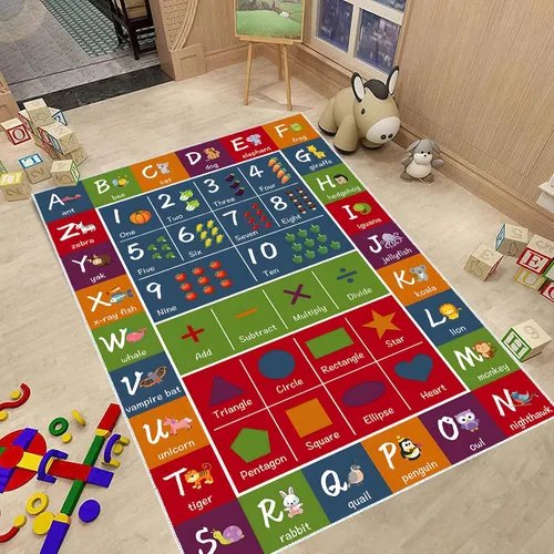 Vista 8 de ABC - Alfombra educativa para niños, con números de alfabetos, divertida, alfombra de juego para niños, tapete de piso con patrón de dibujos